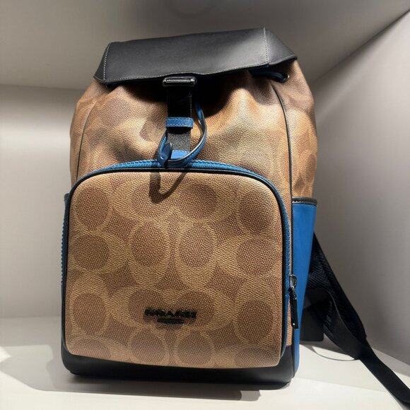 coach Racer Backpack In Blocked Signature Canvas cy775 - Picture 1 of 8